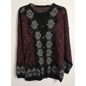 Vintage Jonathan Cass Winter Themed Women's Cardigan (No Tag) Red Black Silver